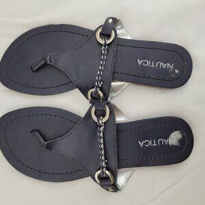 Nautica Sandals Womens size 7 Black Flip Flop with detail